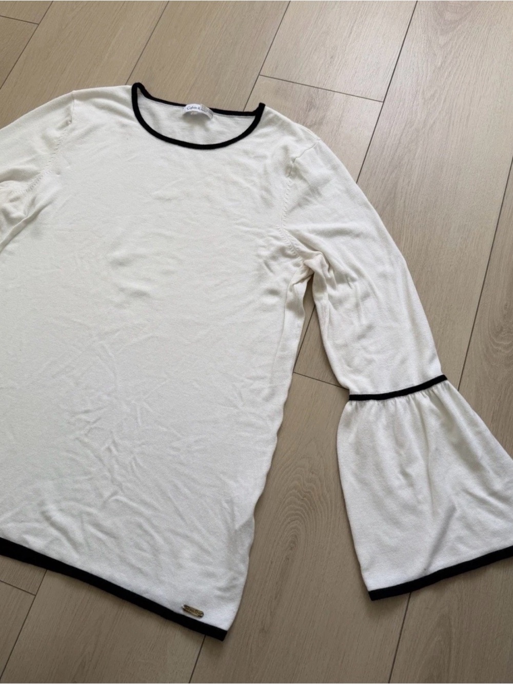 Calvin Klein Cream Long-Sleeve Top with Black Trim